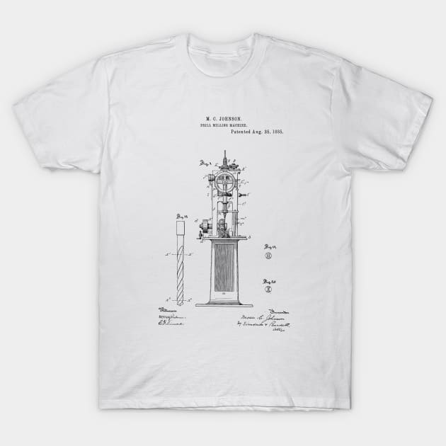 Drill Milling Machine Vintage Patent Hand Drawing T-Shirt by TheYoungDesigns